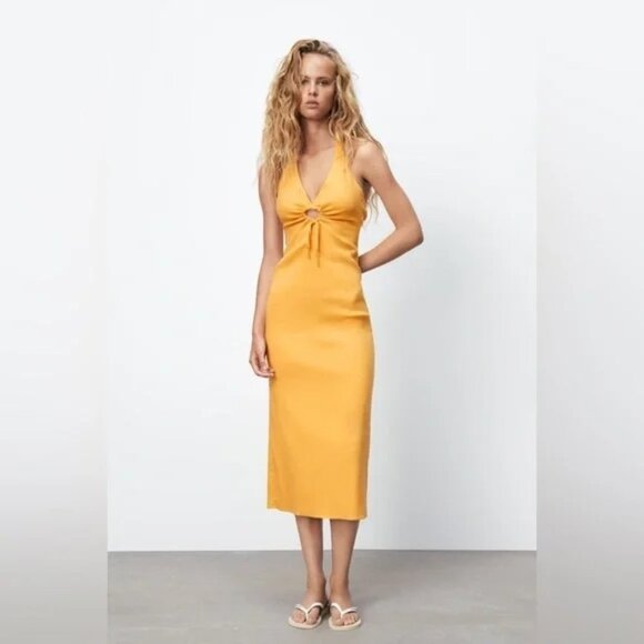 Zara CUT OUT LINEN BLEND DRESS TANGERINE - REF. 7385/306 - Picture 1 of 6